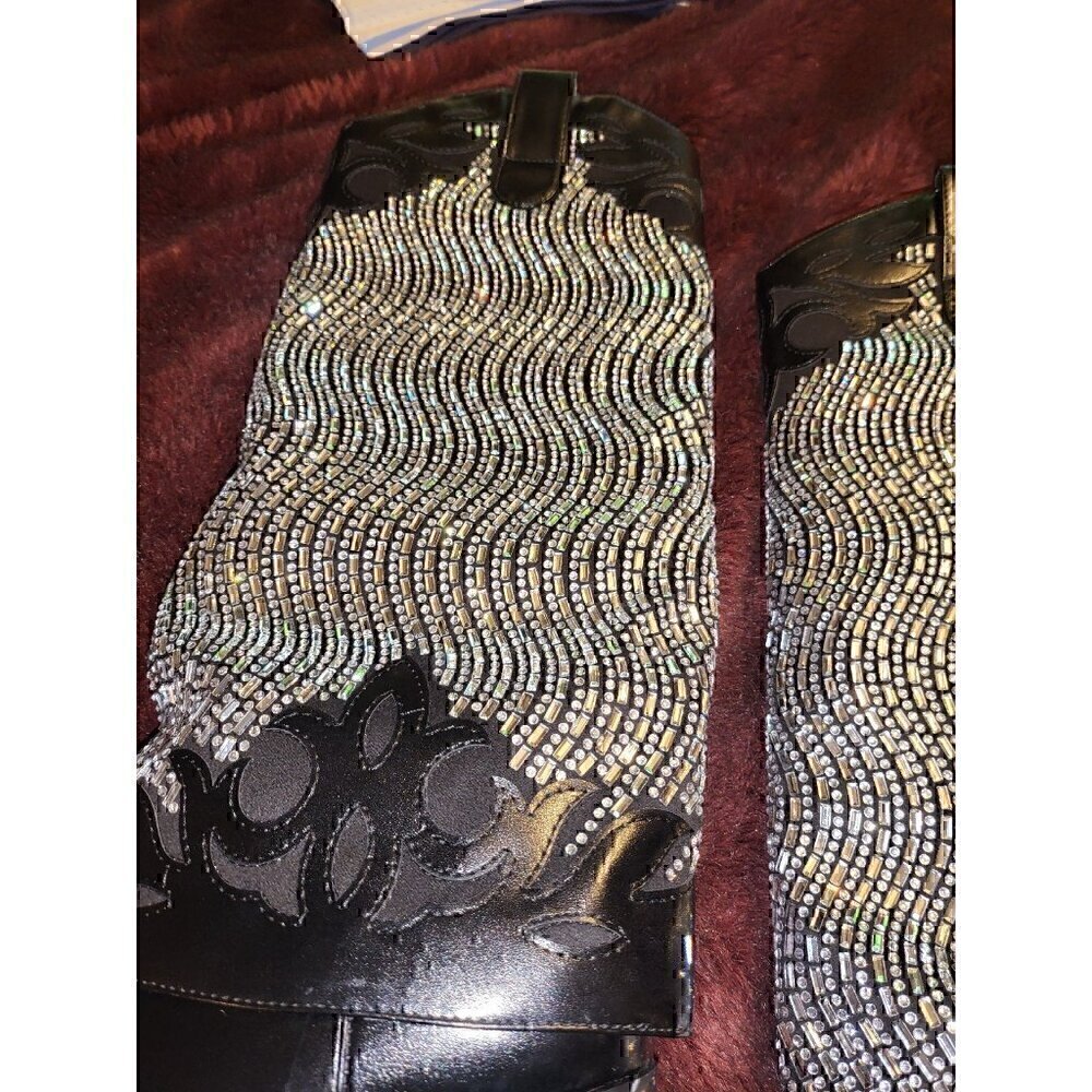 Bella Embellished Cowboy Boots - Black Size 6 New - Picture 9 of 9